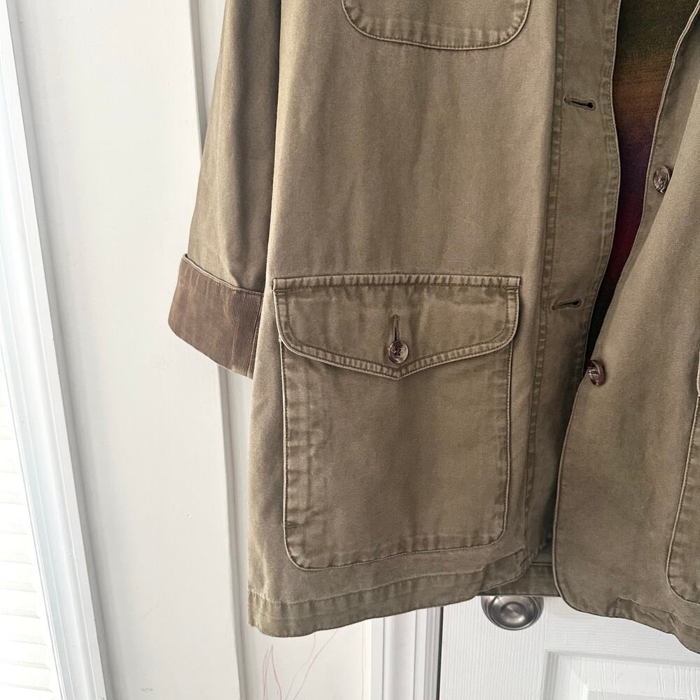 Eddie Bauer Khaki Vintage 80s Chore Jacket Tan Corduroy Collar Cuffs MP Lined - Picture 4 of 10